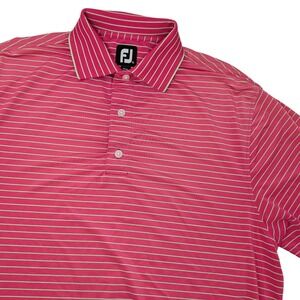 FootJoy Men's Medium Pink Mint Green Striped Golf Polo Shirt Short Sleeve